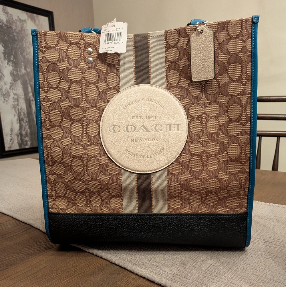 COACH Orig. Rare Brand New!! Jaquard Dempsey Tote  Brown/Black/Teal Summer Vacay